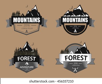 Set of mountain, forest adventure and expedition logo badges