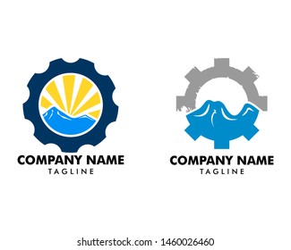 Set of Mountain Gear Logo Design Illustration