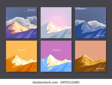 Set of mountain, hill and forest landscape view background vector illustration. Beauty nature horison for cover, poster, cards and prints.