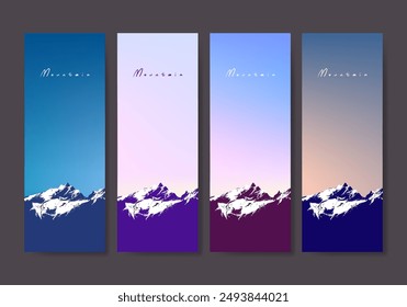 Set of mountain, hill and forest landscape view background vector illustration. Beauty nature horison for cover, poster, cards and prints.