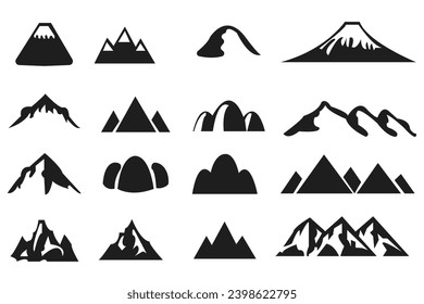 Set of Mountain icon logo vector illustration for adventure outdoor sport graphic design. vintage for climbing or hiking sport concept. eps Black stone and landscape drawing