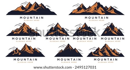 Set Mountain icons, Collection different types of Mountains. Mountain silhouettes, various peak shapes. Ideal for logos, icons, adventure graphics, digital design, print. Versatile, aesthetic, unique