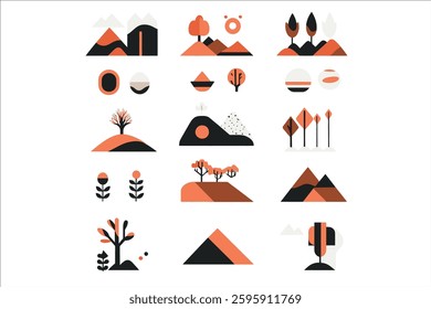 Set of mountain icons in flat style. Vector illustration for your design