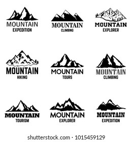 Set of mountain icons isolated on light background. Design elements for logo, label, emblem, sign. Vector illustration