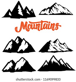 Set of mountain icons isolated on white background. Design elements for logo, label, emblem, sign. Vector illustration
