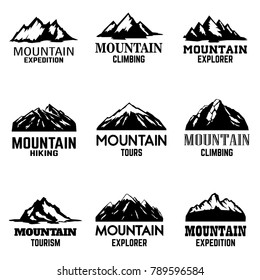Set of mountain icons isolated on white background. Design elements for logo,label, emblem, sign. Vector illustration