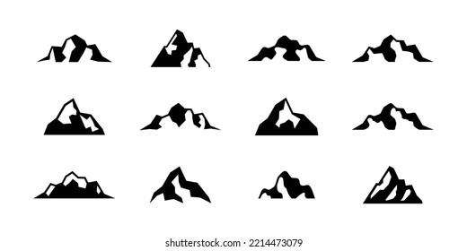 conjunto de diseños de logotipo de iconos de montaña. Plantilla de diseño de logotipo de silueta de montaña.