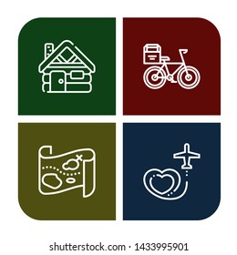 Set of mountain icons such as Cabin, Bicycle, Treasure map, Travel , mountain