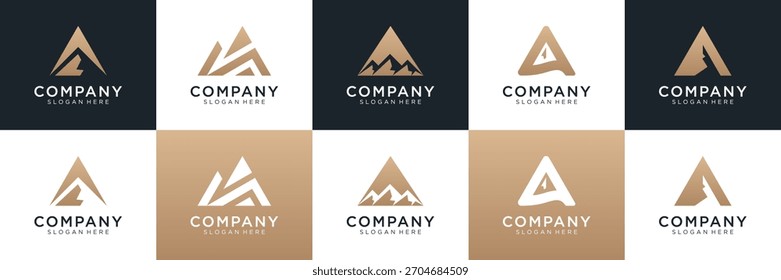 Set aus Berg mit Buchstaben A Logo Design. Universelles Symbol für Business und Branding. minimalistisch elegantes Luxus-Design, Vektorgrafik.
