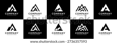 Set of mountain with letter A logo design. Universal icon for business and branding. minimalist elegant luxury design vector illustration.