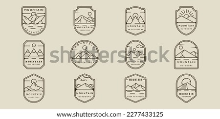 set of mountain line art logo simple emblem vector illustration template icon graphic design. bundle collection of adventure and outdoors sign or symbol for travel business with various badge