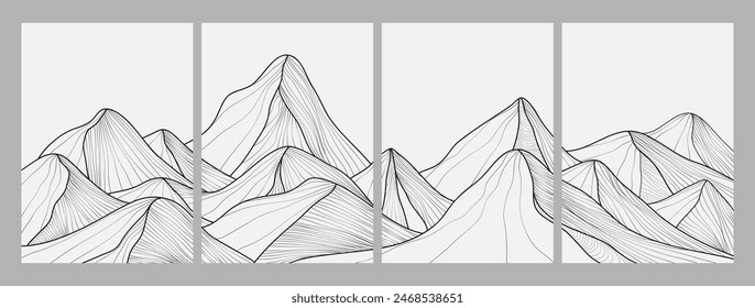 Set of Mountain line arts illustration. Abstract mountain contemporary aesthetic backgrounds landscapes. use for wallpaper, print art, poster, cover and banner