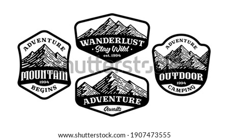 set of mountain logo badge, monochrome in vintage design