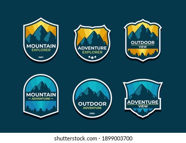 Set the mountain logo and badges. A versatile logo for your business. Vector illustration on a dark background