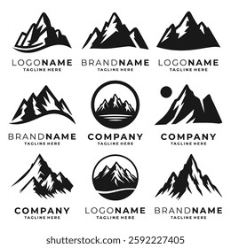 Set of mountain logo black and white vector template