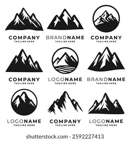 Set of mountain logo black and white vector template