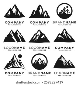 Set of mountain logo black and white vector template
