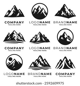 Set of mountain logo black and white vector