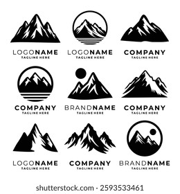 Set of mountain logo black and white vector template