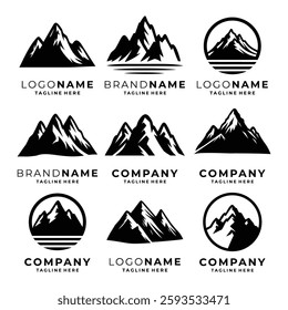 Set of mountain logo black and white vector template