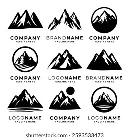 Set of mountain logo black and white vector template