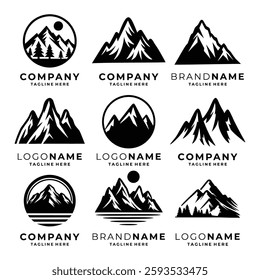 Set of mountain logo black and white vector template