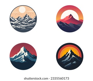 Conjunto de diseño de logotipo de montaña. Colección de montaña de color para diseño web, aplicación móvil y tarjeta de visita. Ilustración montañosa de alta calidad. 