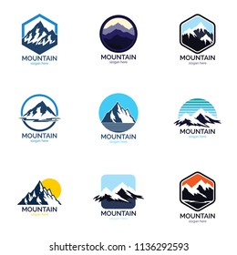 Set of mountain logo design icon template. Explore natural expedition vector illustration collection