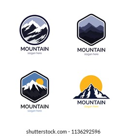 Set of mountain logo design icon template. Explore natural expedition vector illustration collection