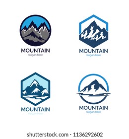Set of mountain logo design icon template. Explore natural expedition vector illustration collection