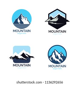 Set of mountain logo design icon template. Explore natural expedition vector illustration collection