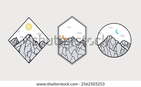 Set of mountain logo design. logo design with line art style and shape