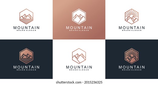 Set of mountain logo design template with  modern concept Premium Vector