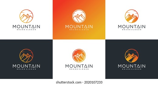 Conjunto de plantillas de diseño de logotipo de montaña con estilo de círculo de lujo Vector Premium