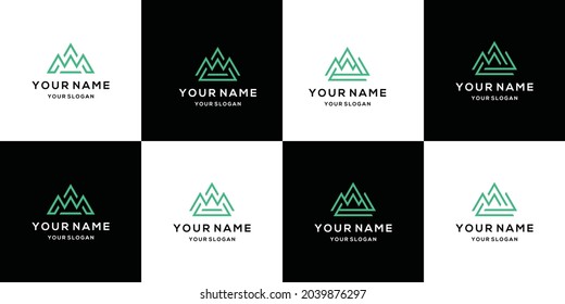 Plantilla de diseño de logotipo de montaña con estilo de arte de línea