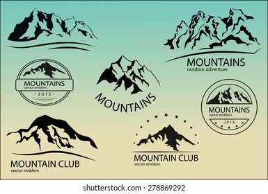Set of mountain logo elements.