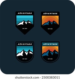 Set Of Mountain Logo Outdoor Adventure, Badges, Banners, Emblem Pro Vector