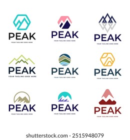 Set of Mountain logo, Peak logo design vector template