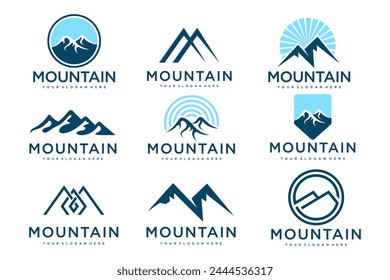 Set of mountain logo . Rocks and peaks logo design elements . Vector illustration