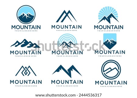 Set of mountain logo . Rocks and peaks logo design elements . Vector illustration