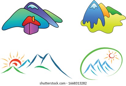 set of mountain logo and symbols. hand drawn style