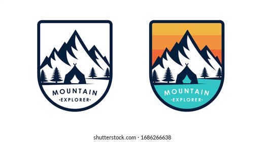 Set of Mountain logo vector illustration. Mountain badge design vector template design. Trendy Mountains logo design vector illustration template for Outdoor Adventure.