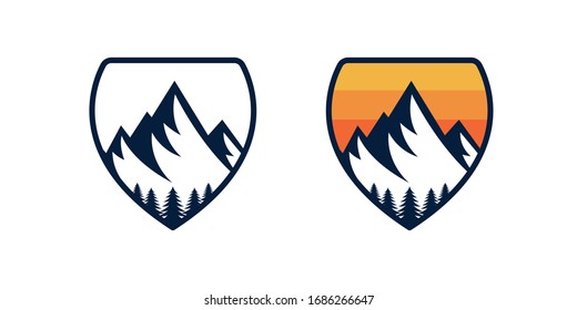 Set of Mountain logo vector illustration. Mountain badge design vector template design. Trendy Mountains logo design vector illustration template for Outdoor Adventure.