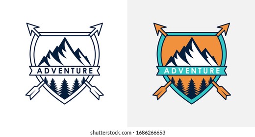 Set of Mountain logo vector illustration. Mountain badge design vector template design. Trendy Mountains logo design vector illustration template for Outdoor Adventure.