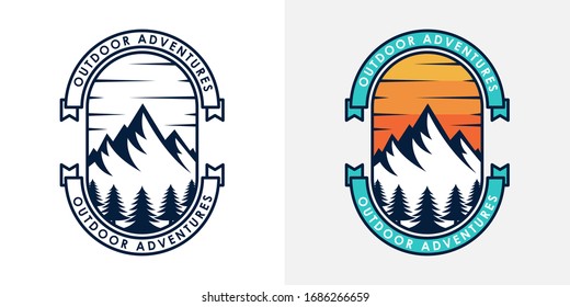 Set of Mountain logo vector illustration. Mountain badge design vector template design. Trendy Mountains logo design vector illustration template for Outdoor Adventure.