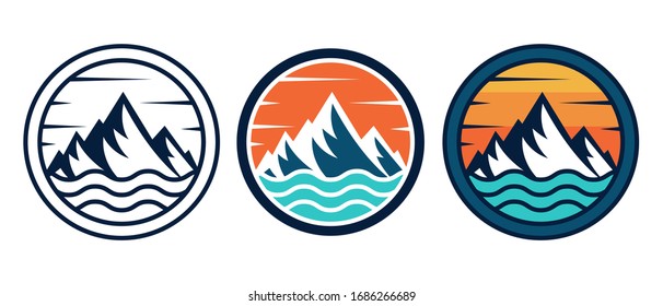 Set of Mountain logo vector illustration. Mountain badge design vector template design. Trendy Mountains logo design vector illustration template for Outdoor Adventure.