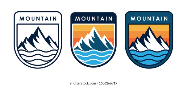 Conjunto de ilustración vectorial del logotipo de la montaña. Diseño de placa de montaña vectorial diseño. Diseño del logo de las Montañas de moda, plantilla de ilustración vectorial para Aventura al Aire Libre.