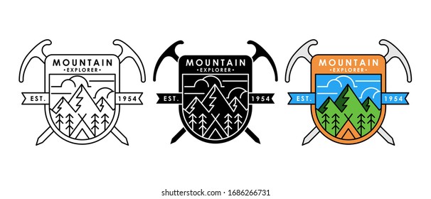 Set of Mountain logo vector illustration. Mountain badge design vector template design. Trendy Mountains logo design vector illustration template for Outdoor Adventure.