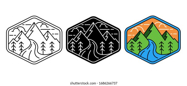 Set of Mountain logo vector illustration. Mountain badge design vector template design. Trendy Mountains logo design vector illustration template for Outdoor Adventure.