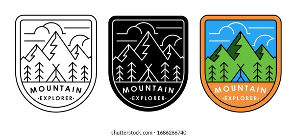 Set of Mountain logo vector illustration. Mountain badge design vector template design. Trendy Mountains logo design vector illustration template for Outdoor Adventure.